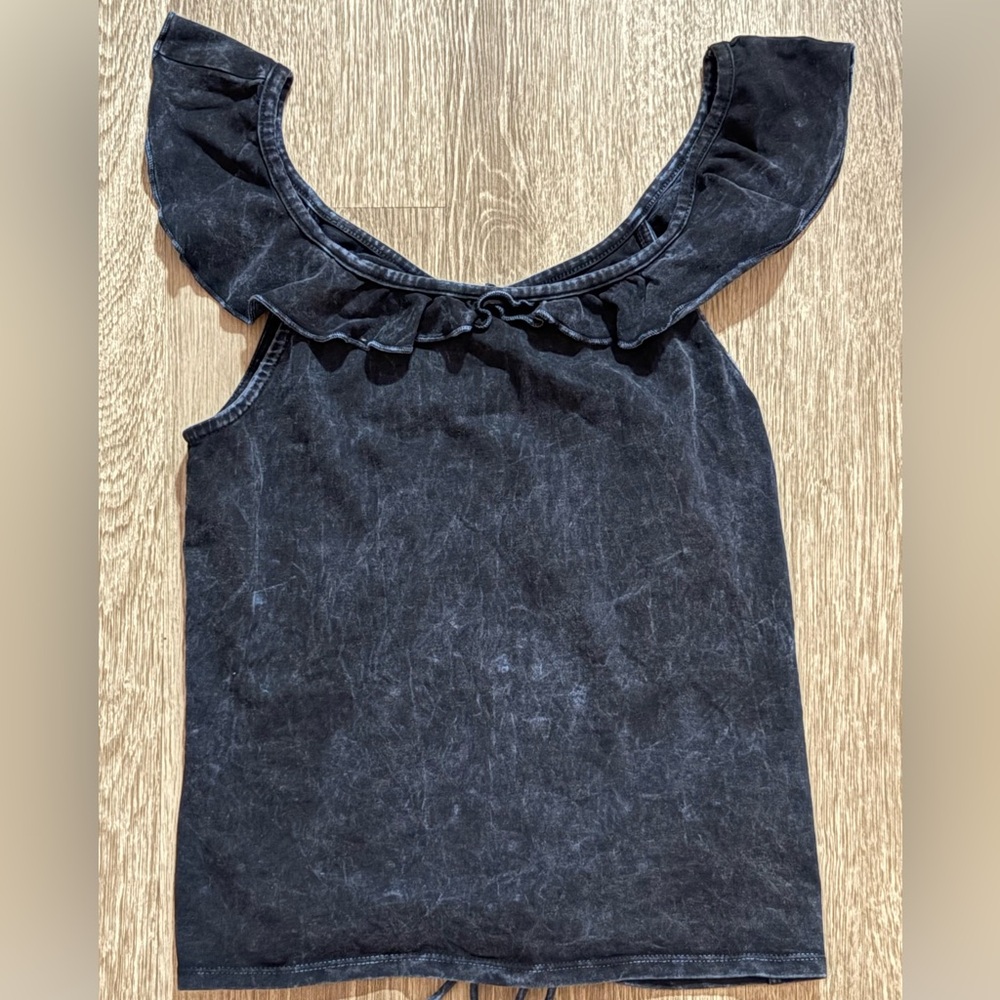 We The Free - Acid Wash Ruffle Strap Tank Top